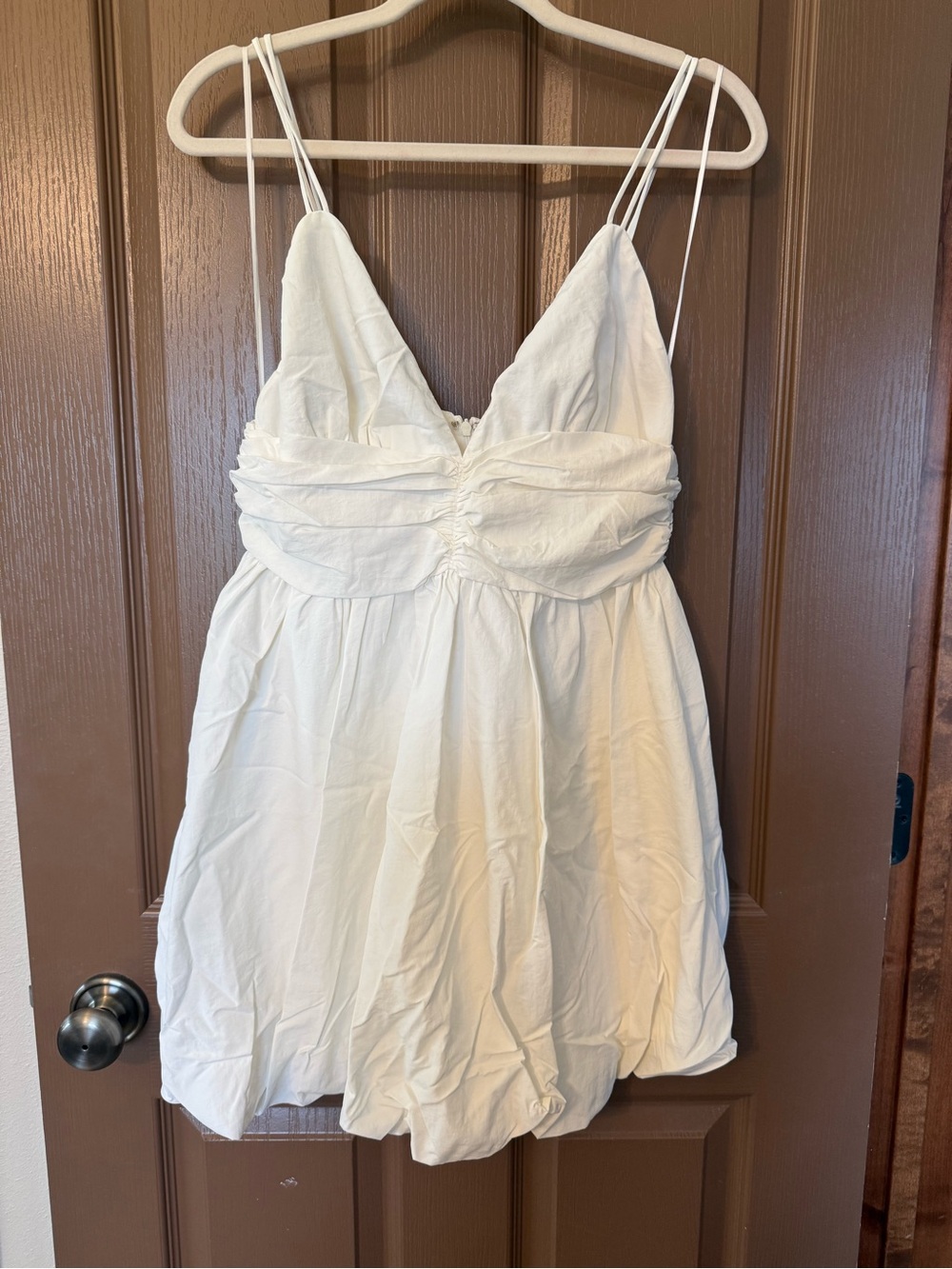 Women's White Spaghetti-Strap Mini bubble Dress